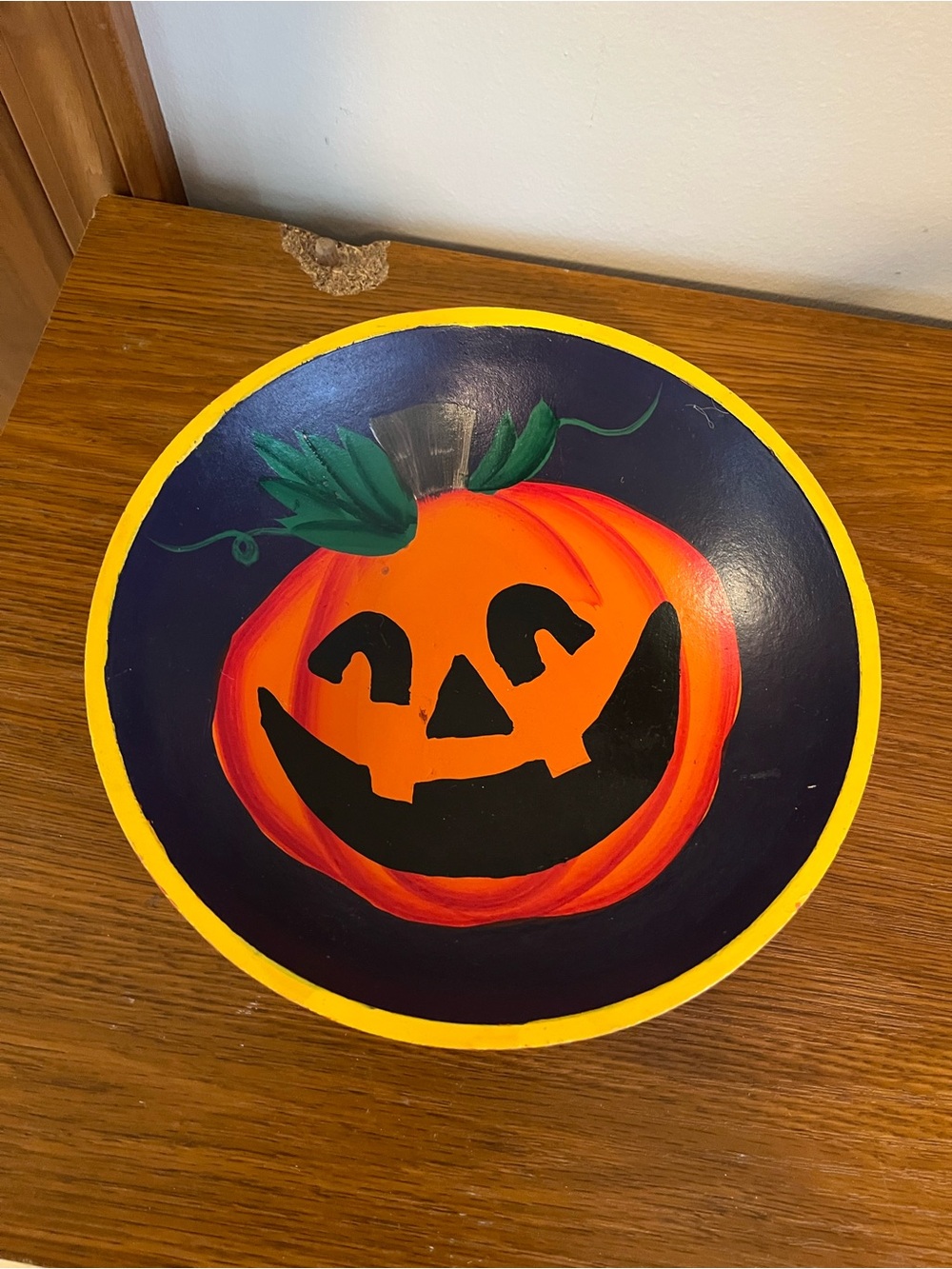 Orange Pumpkin Wooden Bowl - Festive Decor